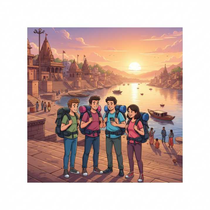 Illustration of a person planning a trip on a map